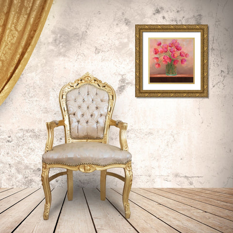 Pink Petals I Gold Ornate Wood Framed Art Print with Double Matting by Joy, Julie