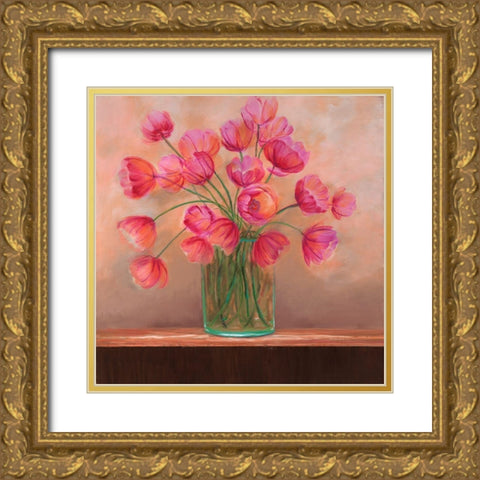 Pink Petals I Gold Ornate Wood Framed Art Print with Double Matting by Joy, Julie
