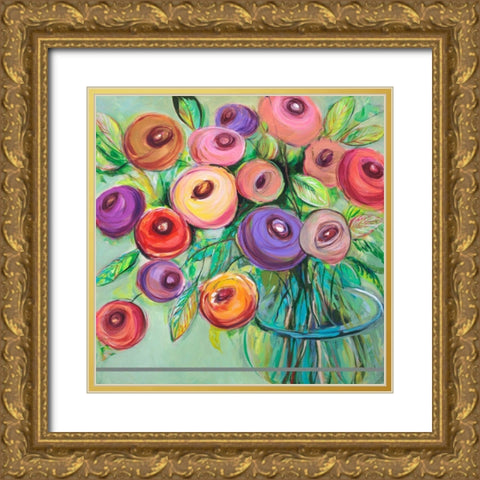 Flower Bliss I Gold Ornate Wood Framed Art Print with Double Matting by Joy, Julie