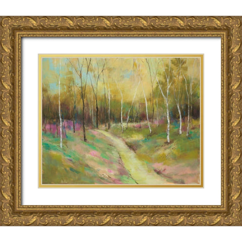 Wooded Pathway II Gold Ornate Wood Framed Art Print with Double Matting by Joy, Julie