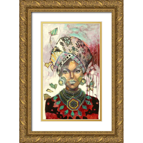 Headscarf Red Gold Ornate Wood Framed Art Print with Double Matting by Eaton, Winnie