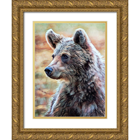 Brown Bear Seated Surveillance Gold Ornate Wood Framed Art Print with Double Matting by Aldridge, Ashley