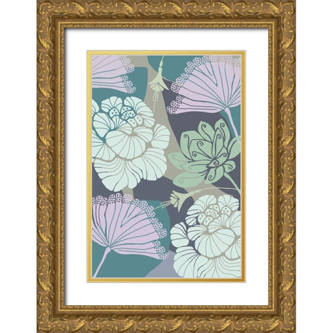 Art Deco Flowers II Gold Ornate Wood Framed Art Print with Double Matting by Kouta, Flora