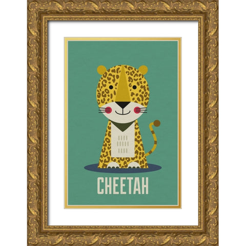 Cheetah Kids Nursery Gold Ornate Wood Framed Art Print with Double Matting by Williams, Gary