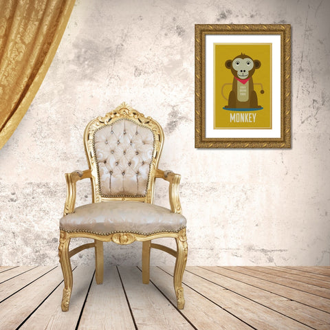 Monkey Kids Nursery Gold Ornate Wood Framed Art Print with Double Matting by Williams, Gary