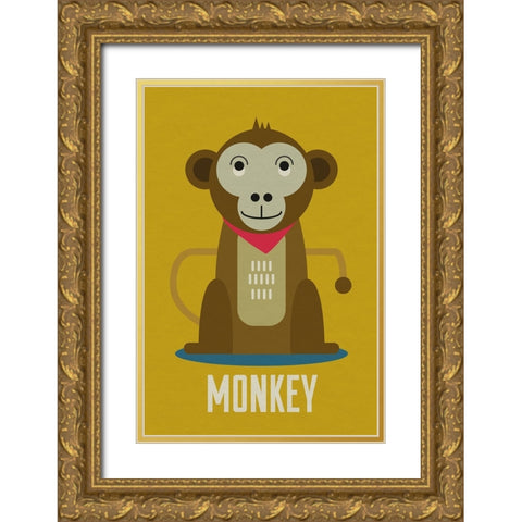 Monkey Kids Nursery Gold Ornate Wood Framed Art Print with Double Matting by Williams, Gary