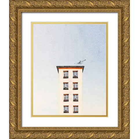 White Stucco House Gold Ornate Wood Framed Art Print with Double Matting by Curinga, Kim