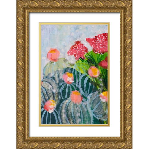 Floral Cactus Gold Ornate Wood Framed Art Print with Double Matting by Hampe, Shelley