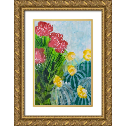 Cactus Sun Gold Ornate Wood Framed Art Print with Double Matting by Hampe, Shelley