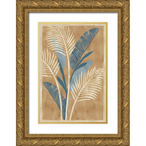 Cobalt Blue Palms III Gold Ornate Wood Framed Art Print with Double Matting by Kouta, Flora