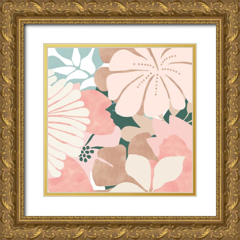 Big Retro Flowers II Gold Ornate Wood Framed Art Print with Double Matting by Kouta, Flora