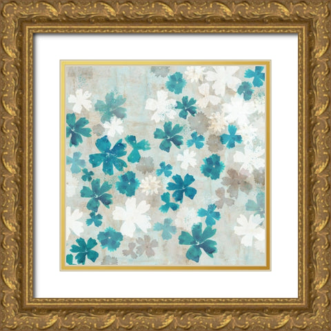 Blue Petals II Gold Ornate Wood Framed Art Print with Double Matting by Kouta, Flora