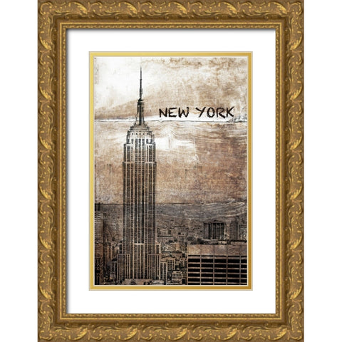 New York Gold Ornate Wood Framed Art Print with Double Matting by Orlov, Irena