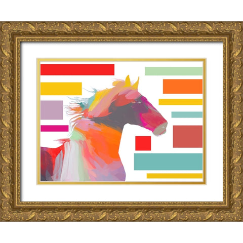 Orange Abstract Modern Horse Block Gold Ornate Wood Framed Art Print with Double Matting by Orlov, Irena