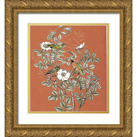 Bird and Branch II Gold Ornate Wood Framed Art Print with Double Matting by Smith, Karen