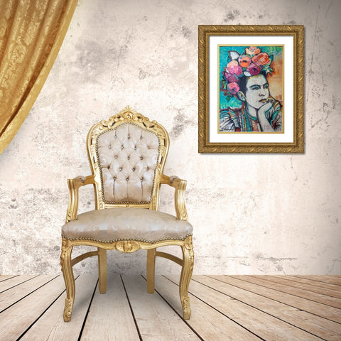 Frida and Florals Gold Ornate Wood Framed Art Print with Double Matting by St Hilaire, Elizabeth