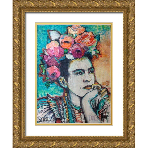 Frida and Florals Gold Ornate Wood Framed Art Print with Double Matting by St Hilaire, Elizabeth