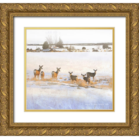 Deer above Farm Gold Ornate Wood Framed Art Print with Double Matting by Vest, Christopher
