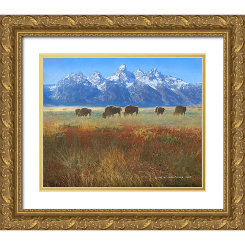 Meadow Grass Grand Teton Gold Ornate Wood Framed Art Print with Double Matting by Vest, Christopher