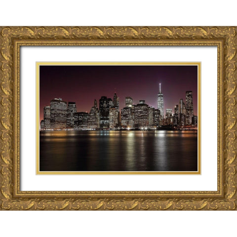 NYC Skyline Gold Ornate Wood Framed Art Print with Double Matting by Merino, Nicolas