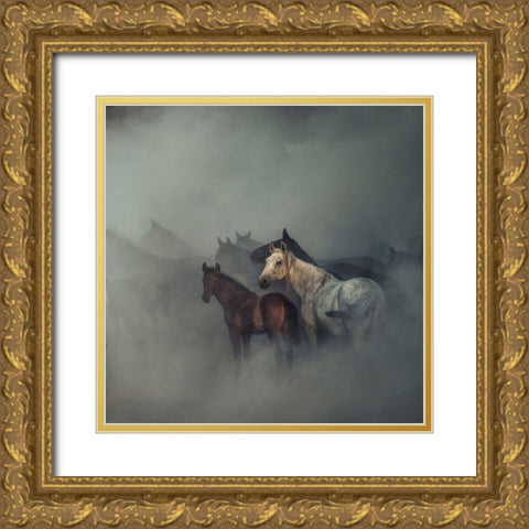 The lost horses Gold Ornate Wood Framed Art Print with Double Matting by Taskin, Huseyin