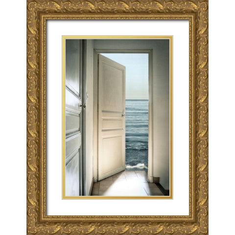 Behind the door Gold Ornate Wood Framed Art Print with Double Matting by Marcel, Christian