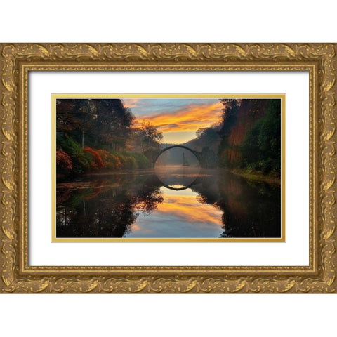 Autumn garden Gold Ornate Wood Framed Art Print with Double Matting by Browko, Krzysztof