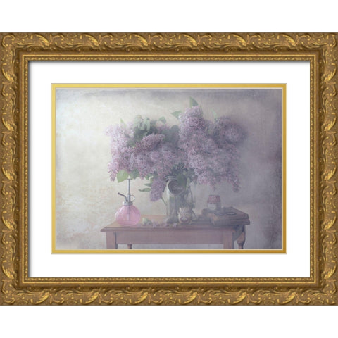 Sweet Lilacs Gold Ornate Wood Framed Art Print with Double Matting by Devos, Delphine