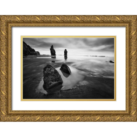 Three Sisters Beach Gold Ornate Wood Framed Art Print with Double Matting by Zhang, Yan
