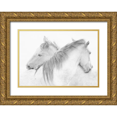 Horses Gold Ornate Wood Framed Art Print with Double Matting by Stas, Marie-Anne