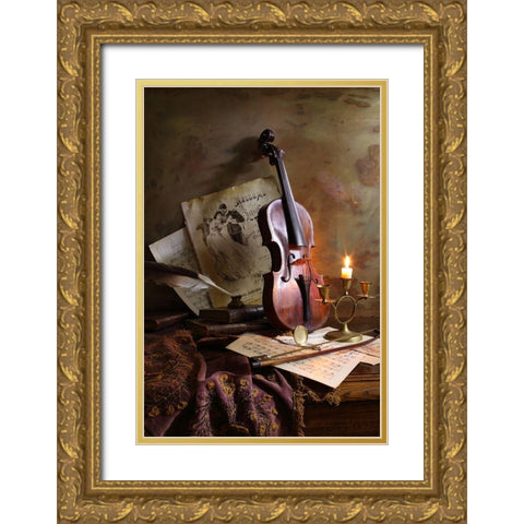 Still life with violin Gold Ornate Wood Framed Art Print with Double Matting by Morozov, Andrey