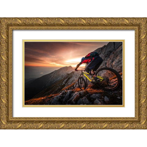 Golden hour high alpine ride Gold Ornate Wood Framed Art Print with Double Matting by Bertoncelj, Sandi