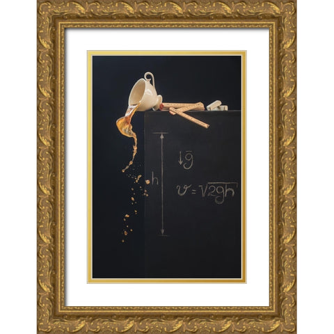 A study with free fall Gold Ornate Wood Framed Art Print with Double Matting by Belenko, Dina