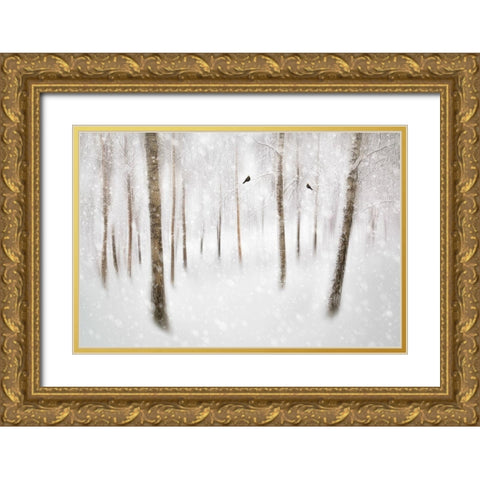 Winter Birches Gold Ornate Wood Framed Art Print with Double Matting by Davidsson, Gustav