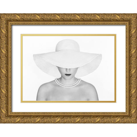 Pure White Gold Ornate Wood Framed Art Print with Double Matting by Pentony Ma, Pauline