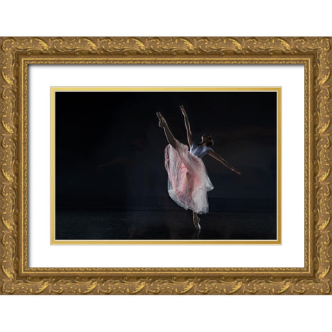 Dancer Gold Ornate Wood Framed Art Print with Double Matting by Zhang, Libby