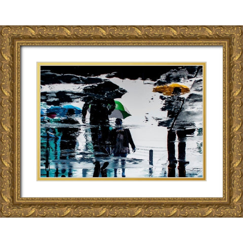 Walk on the rain Gold Ornate Wood Framed Art Print with Double Matting by Khemkum, Ekkachai