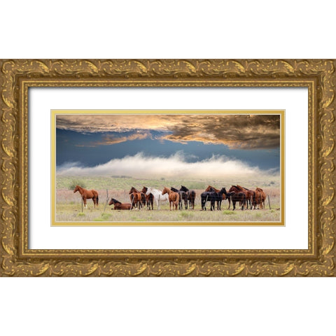 Horses Gold Ornate Wood Framed Art Print with Double Matting by Peinado, Chechi