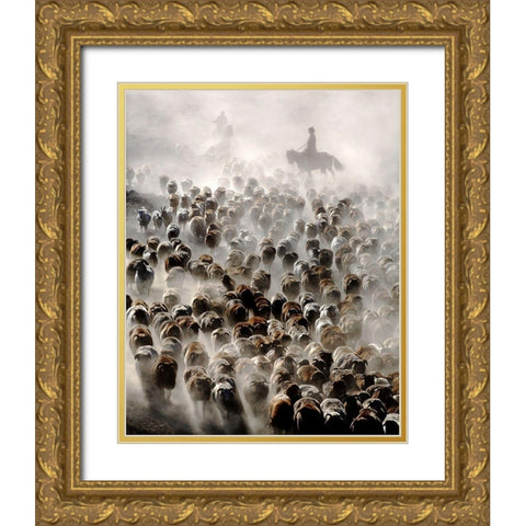 The Great Migration of China Gold Ornate Wood Framed Art Print with Double Matting by Wong, Adam