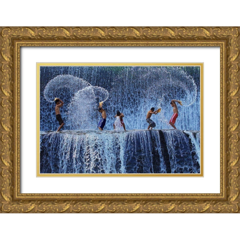 Playing with splash Gold Ornate Wood Framed Art Print with Double Matting by Muliani Hartojo, Angela