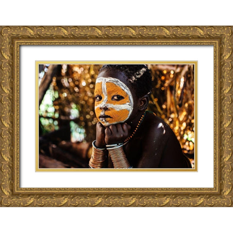 Suri boy Gold Ornate Wood Framed Art Print with Double Matting by Vidak, Vedran