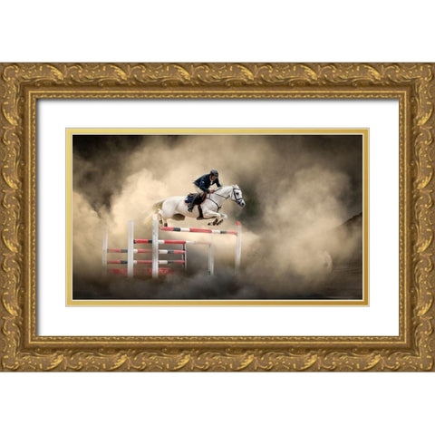 White horse Gold Ornate Wood Framed Art Print with Double Matting by Ãœnsal, Arif