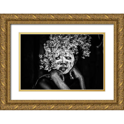 Suri boy Gold Ornate Wood Framed Art Print with Double Matting by Vidak, Vedran