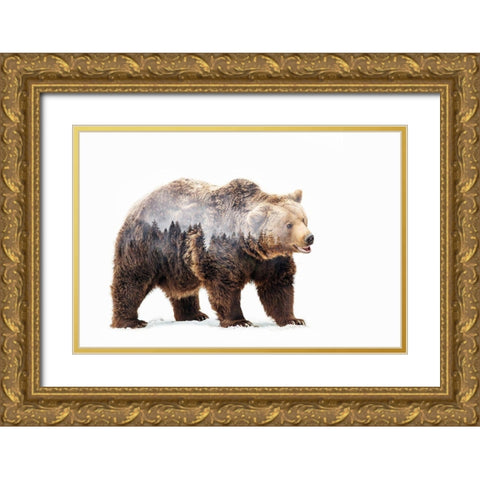 Bear Gold Ornate Wood Framed Art Print with Double Matting by Beata, Angyalosi