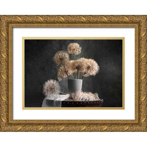 Dandelion Seed Pod Gold Ornate Wood Framed Art Print with Double Matting by Jacobs, Lydia