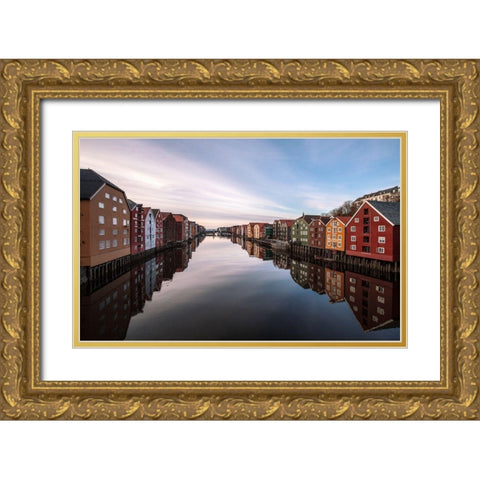Trondheim, Norway Gold Ornate Wood Framed Art Print with Double Matting by Soderman, Par
