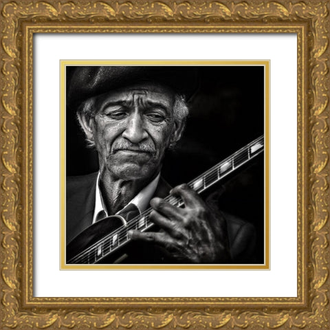 the guitarist Gold Ornate Wood Framed Art Print with Double Matting by Flour, Piet