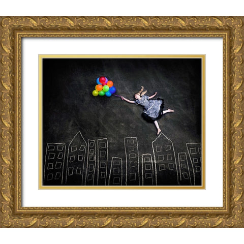 Flying on the Rooftops Gold Ornate Wood Framed Art Print with Double Matting by Sabs, Nj