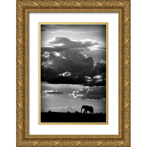 He walks under an African Sky Gold Ornate Wood Framed Art Print with Double Matting by Wildphotoart