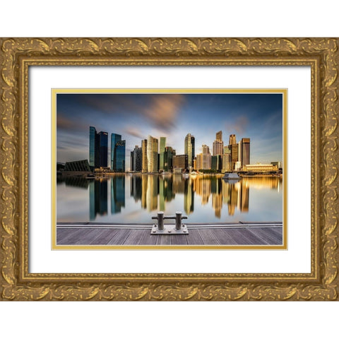 Golden Morning in SIngapore Gold Ornate Wood Framed Art Print with Double Matting by Xie, Zexsen